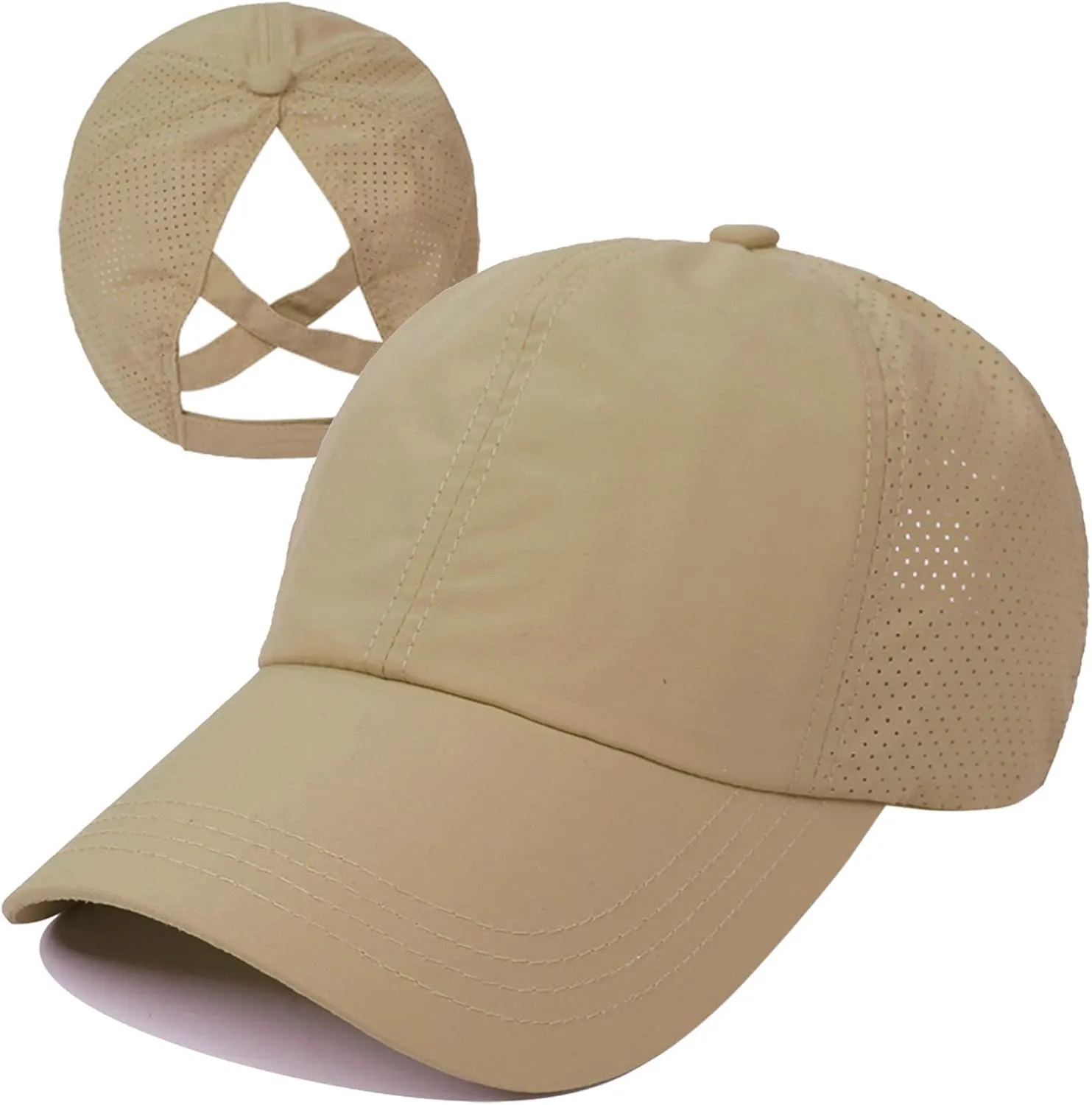 HGGE Womens Criss Cross Ponytail Baseball Cap Adjustable High Messy Bun Ponycap Quick Drying Hat