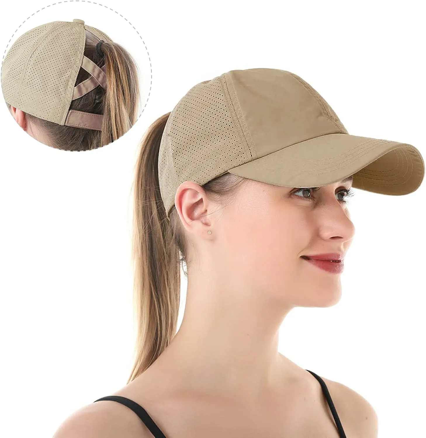 HGGE Womens Criss Cross Ponytail Baseball Cap Adjustable High Messy Bun Ponycap Quick Drying Hat