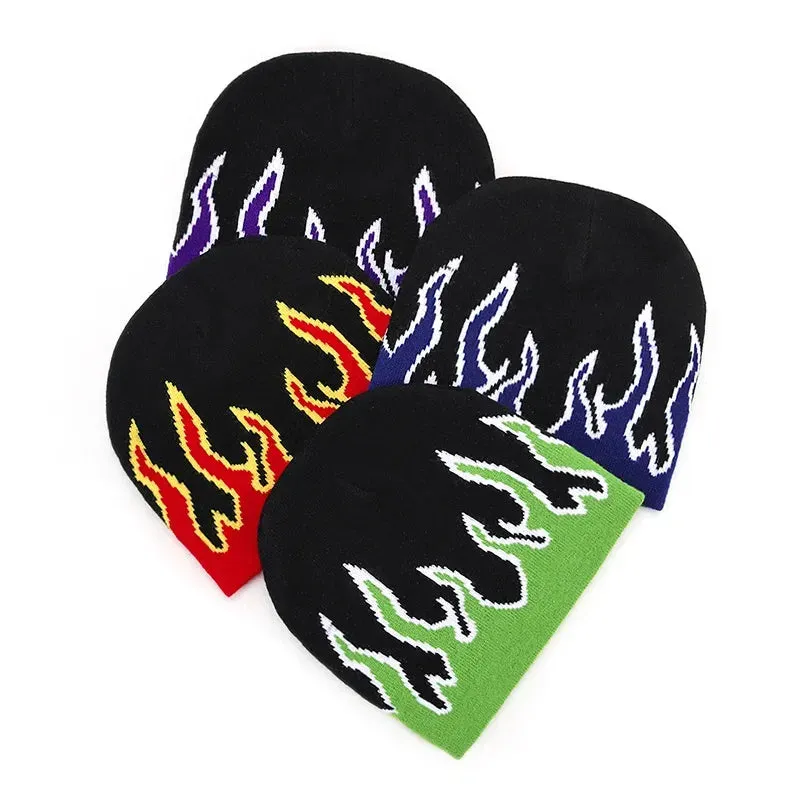 Hip Hop Street Flame Beanie Hat | Fashion Dance Skull Fire Knitted Bonnet | Hot Trend Hip Hop Apparel
