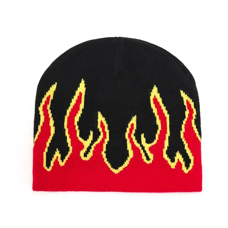 Hip Hop Street Flame Beanie Hat | Fashion Dance Skull Fire Knitted Bonnet | Hot Trend Hip Hop Apparel