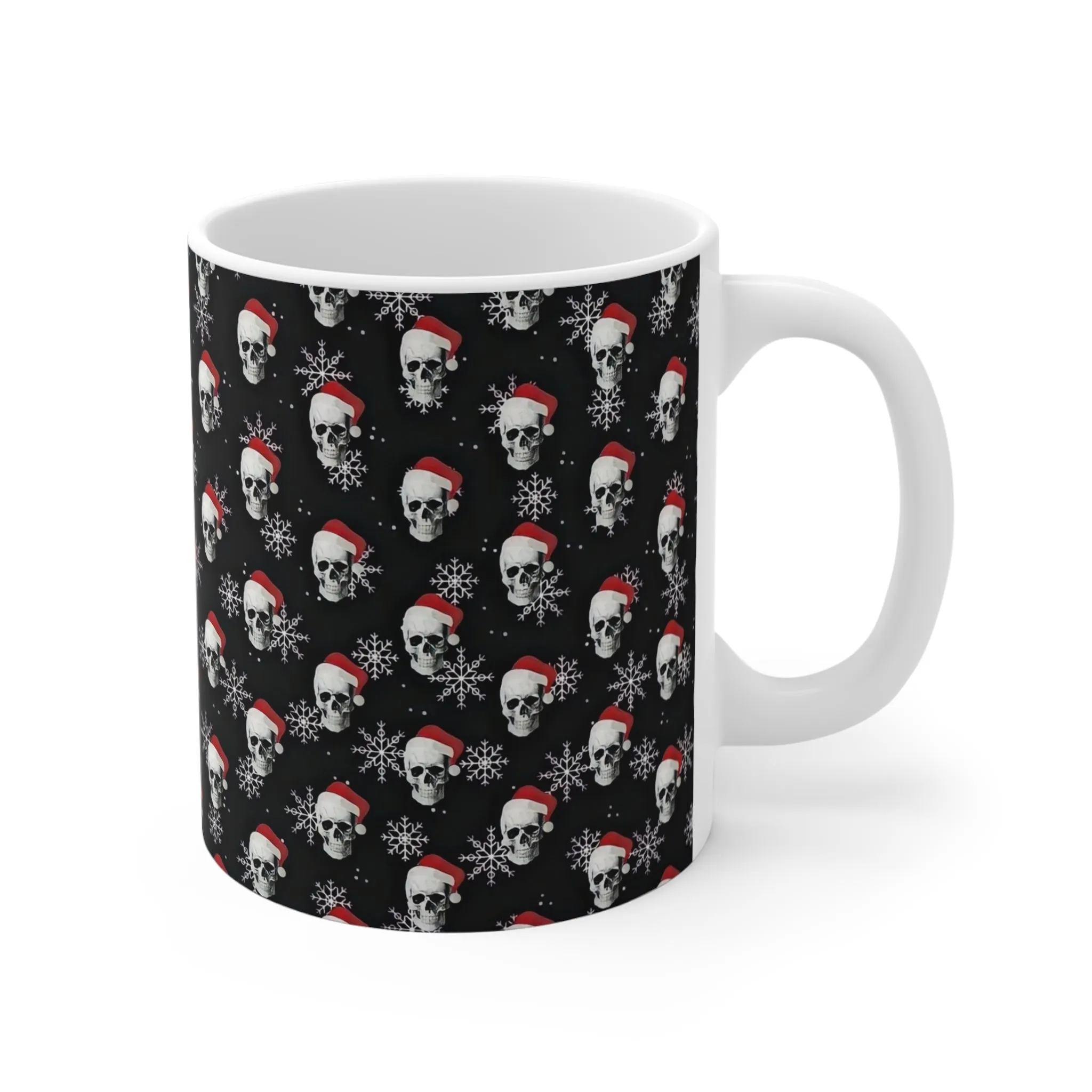 Holiday Skull Santa Mug - 11oz Ceramic Coffee Cup for Halloween and Christmas Lovers