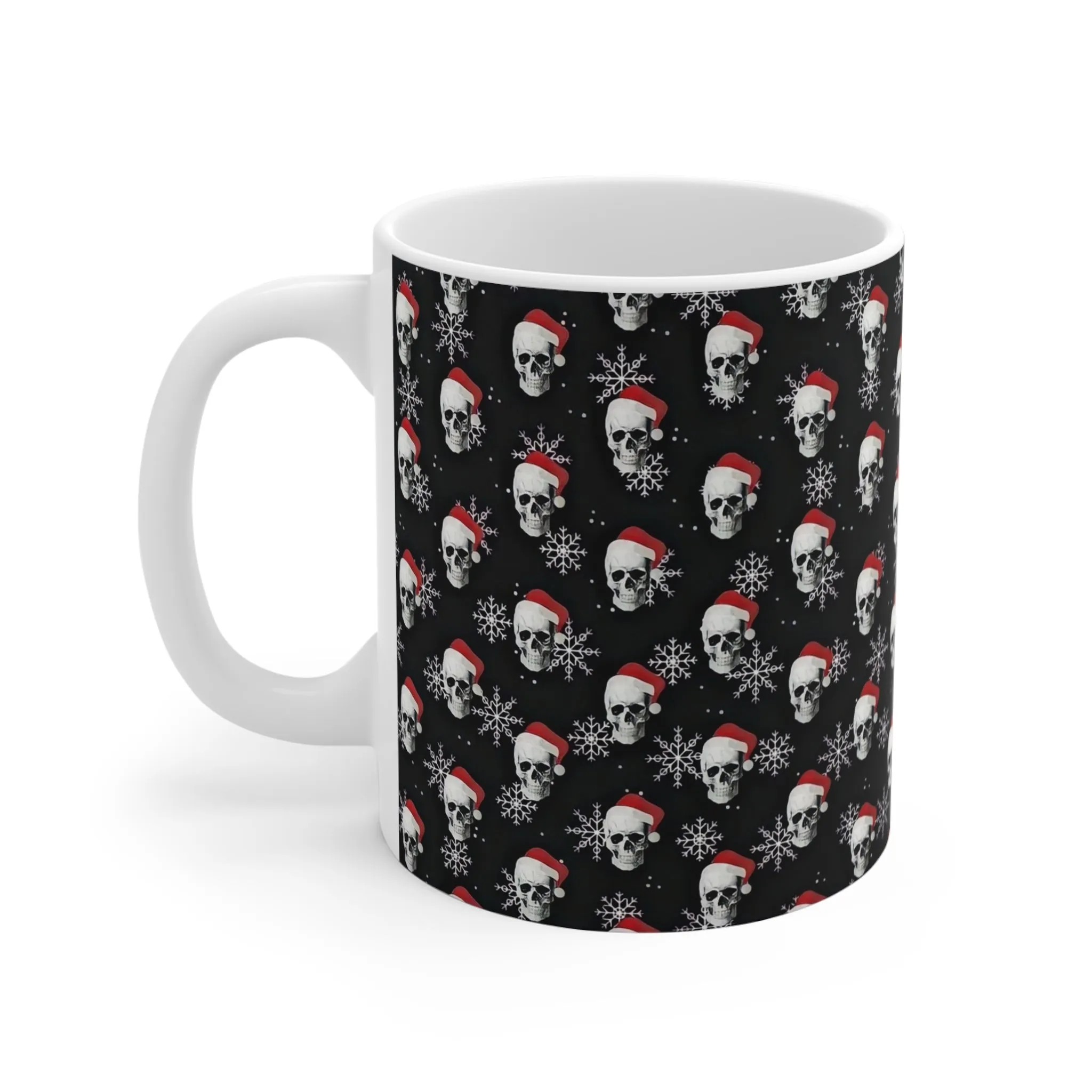 Holiday Skull Santa Mug - 11oz Ceramic Coffee Cup for Halloween and Christmas Lovers