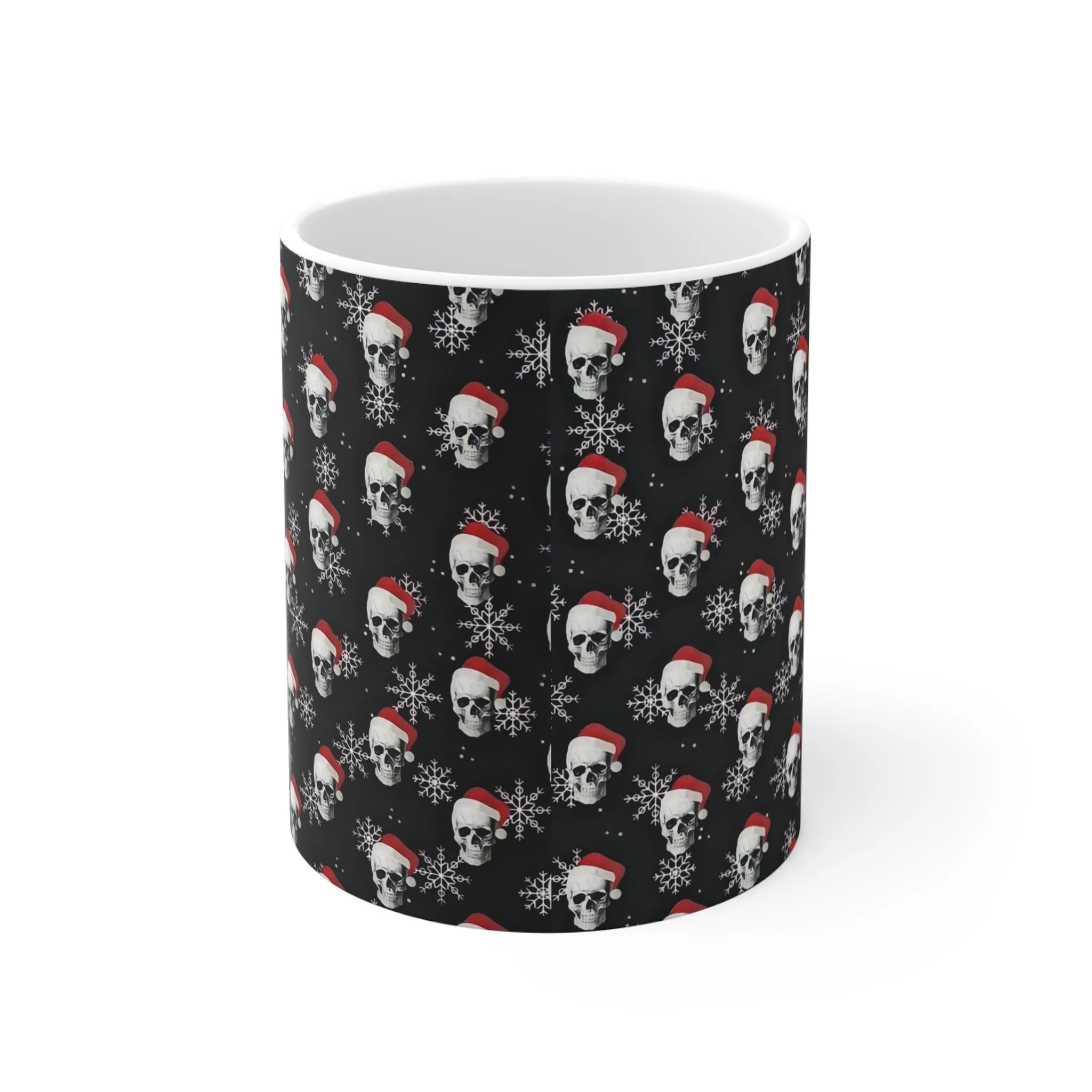Holiday Skull Santa Mug - 11oz Ceramic Coffee Cup for Halloween and Christmas Lovers