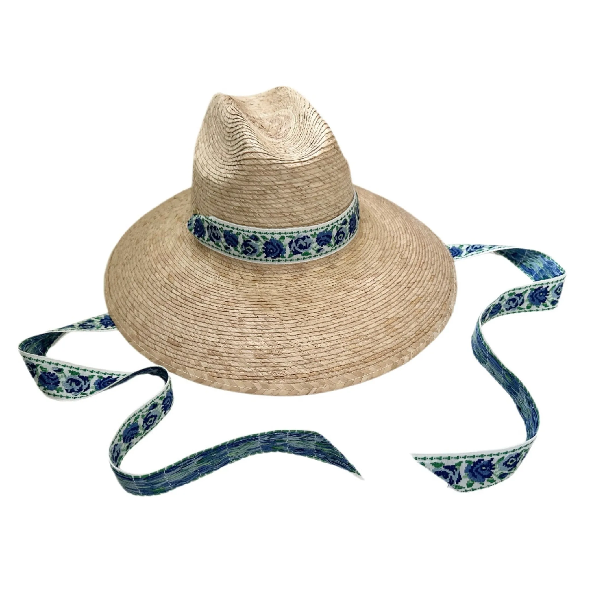 Hollyhock Sun Hat -  Vintage Azure Garden Rose Ribbon
