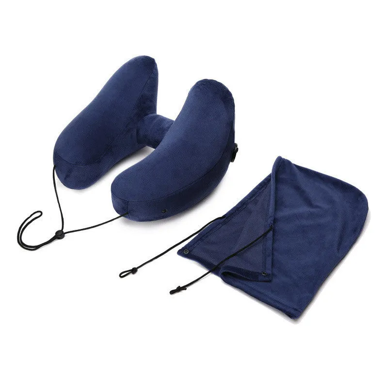 Hooded Travel Pillow Inflatable Neck Folding Lightweight Nap Car Office Airplane Sleeping Cushion Pillows  | Brodtica.com
