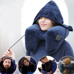 Hooded Travel Pillow Inflatable Neck Folding Lightweight Nap Car Office Airplane Sleeping Cushion Pillows  | Brodtica.com