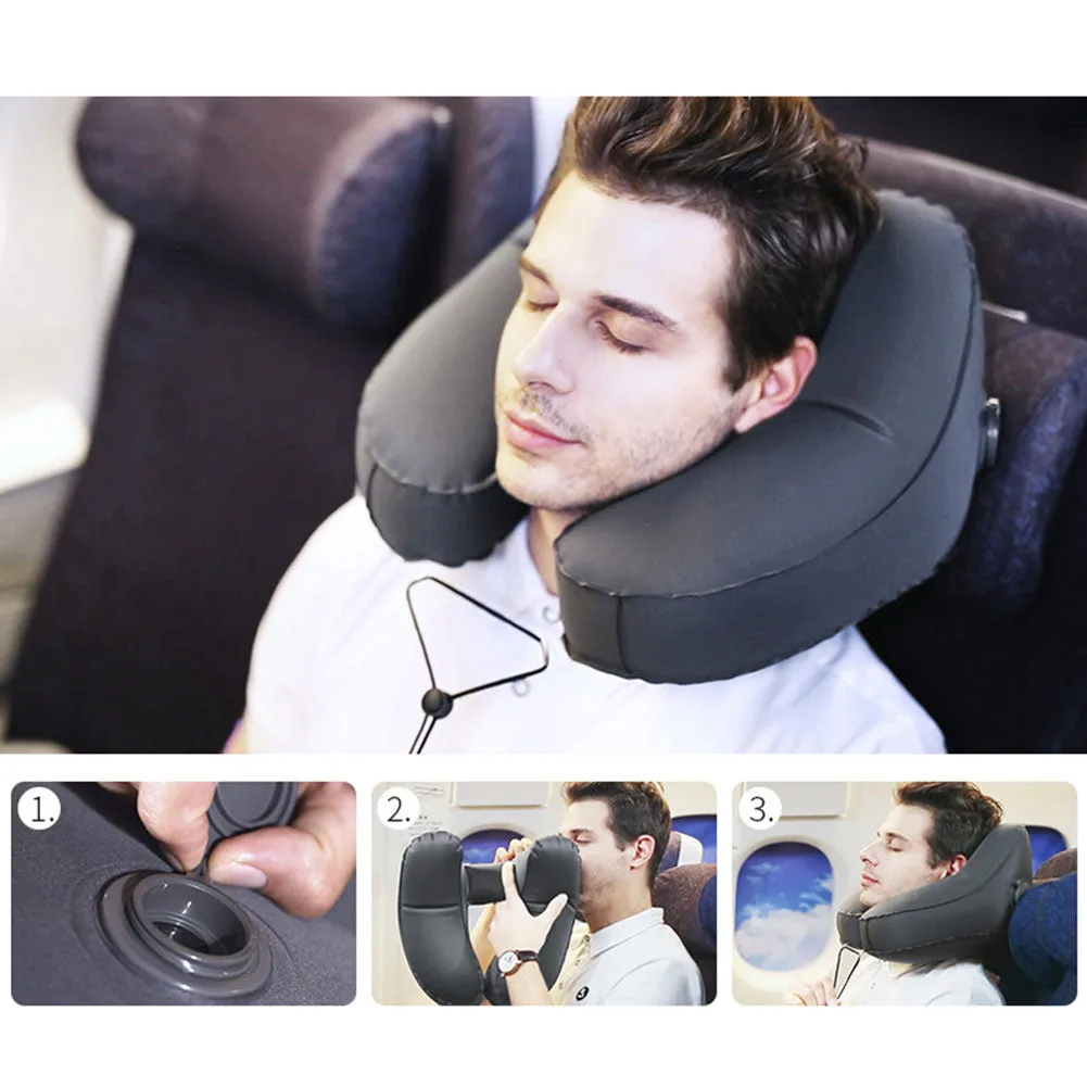 Hooded Travel Pillow Inflatable Neck Folding Lightweight Nap Car Office Airplane Sleeping Cushion Pillows  | Brodtica.com