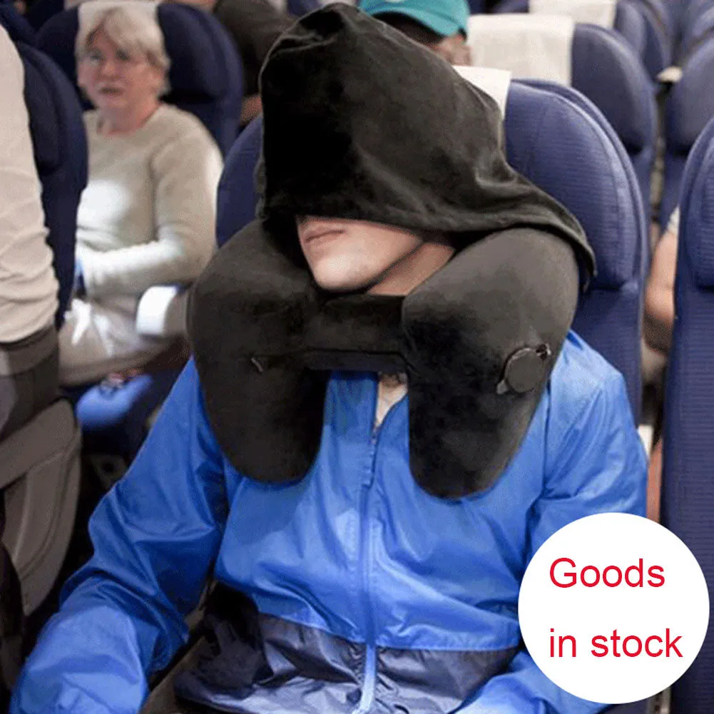 Hooded Travel Pillow Inflatable Neck Folding Lightweight Nap Car Office Airplane Sleeping Cushion Pillows  | Brodtica.com