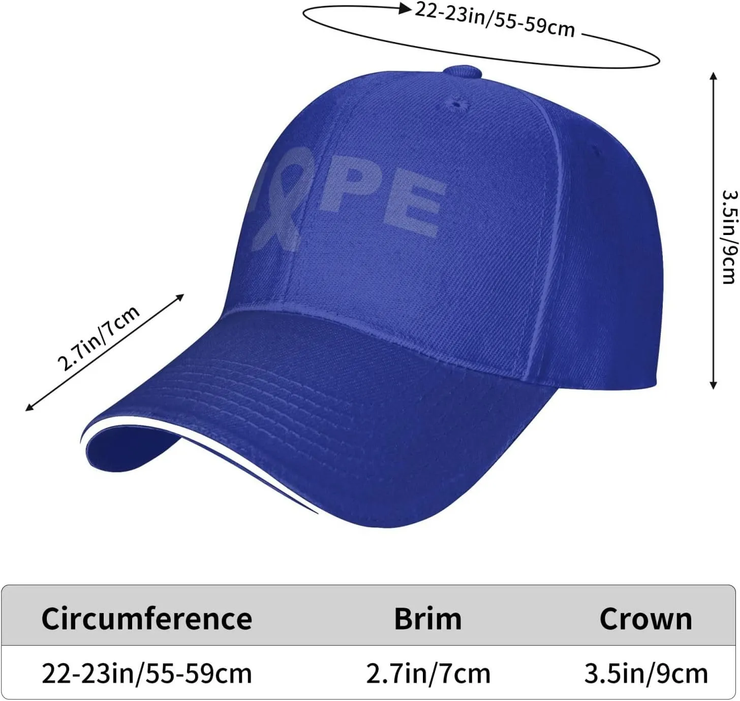 Hope-for A Cure Colon Cancer Awareness Hat Mens Wide Brim Baseball Cap Adjustable Low Profile Sports Dad Hats