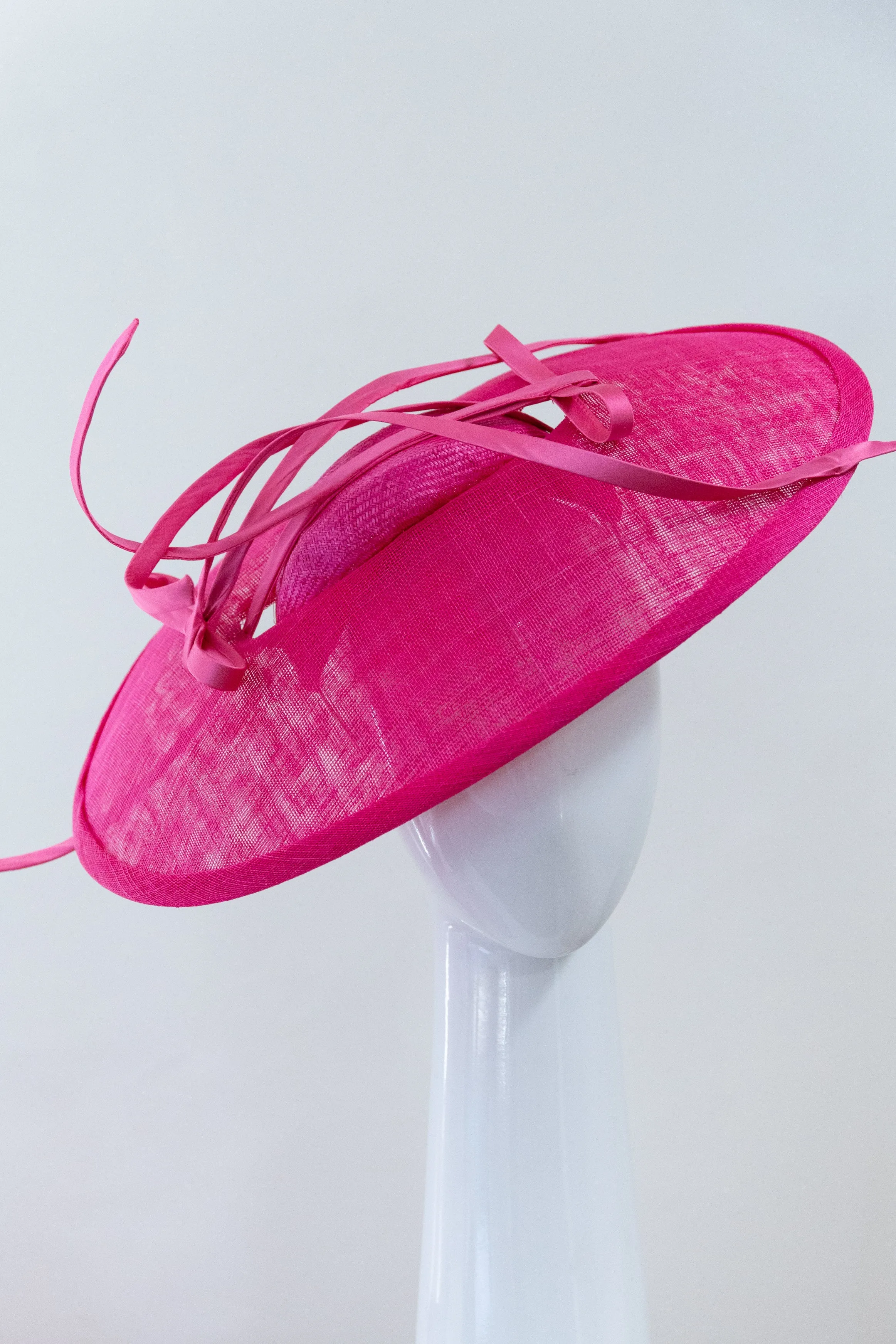 Hot Pink Oval Platter Hat with Silk Cascading Trim