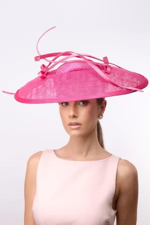 Hot Pink Oval Platter Hat with Silk Cascading Trim