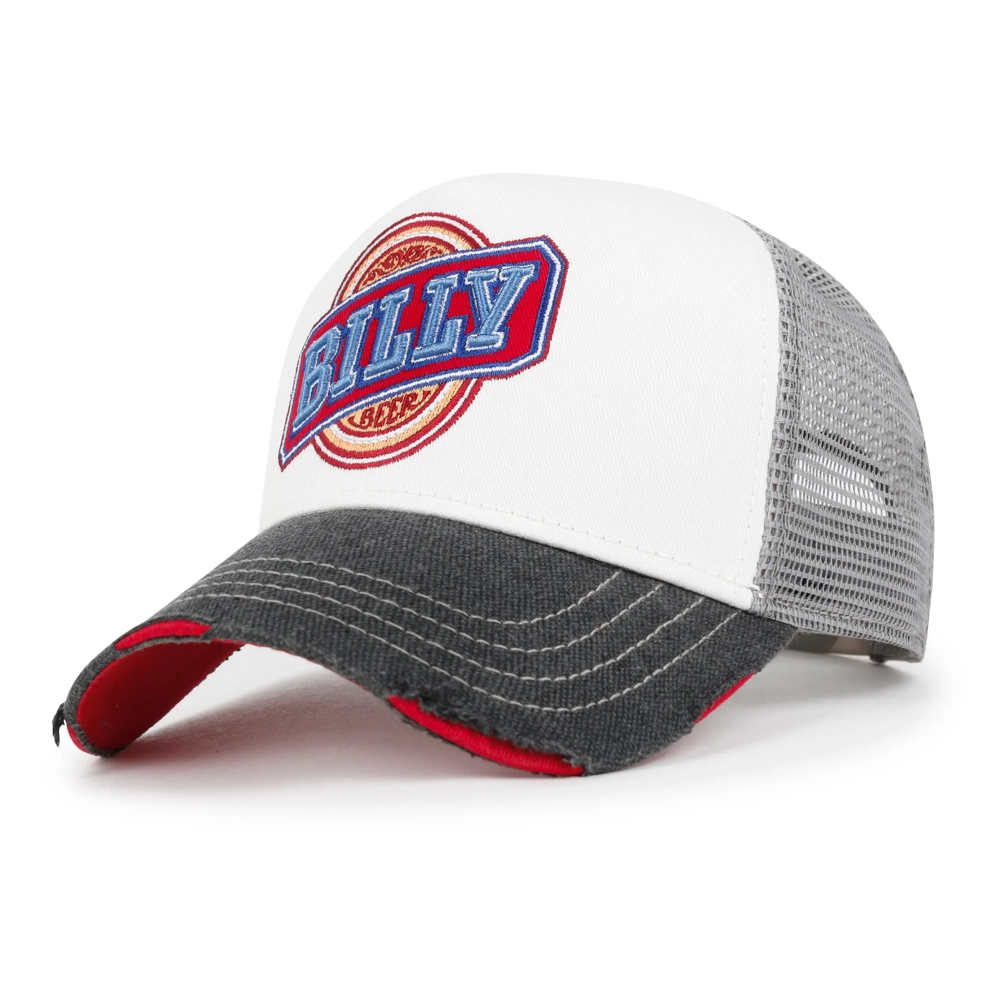 ililily PREMIUM Billy Beer Embroidery Structured Vintage Baseball Cap Casual Trucker Hat