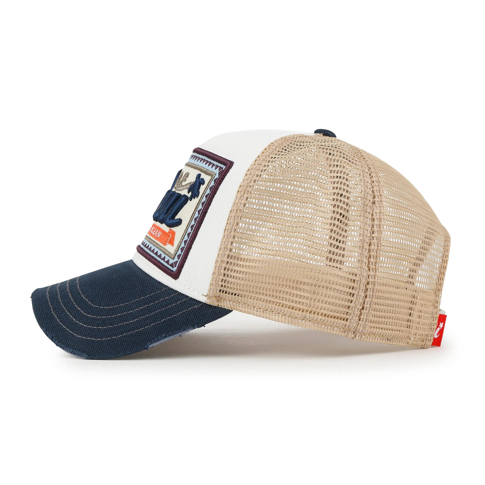 ililily Premium Maui Embroidery Patch Mesh Baseball Cap Distressed Trucker Hat