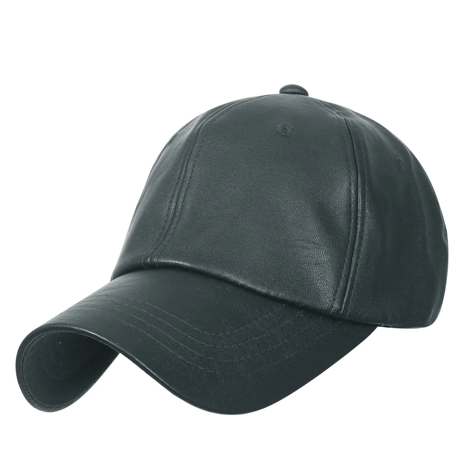 ililily Solid Color Faux Leather Baseball Cap Adjustable Casual Trucker Hat