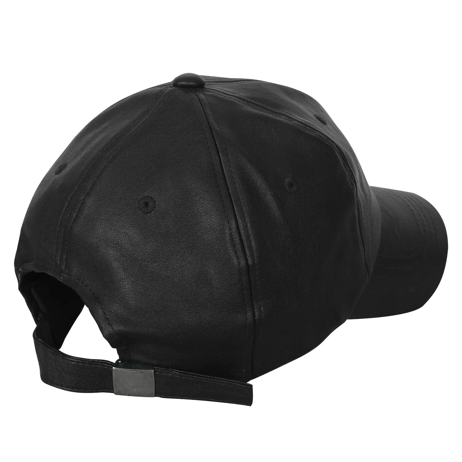 ililily Solid Color Faux Leather Baseball Cap Adjustable Casual Trucker Hat