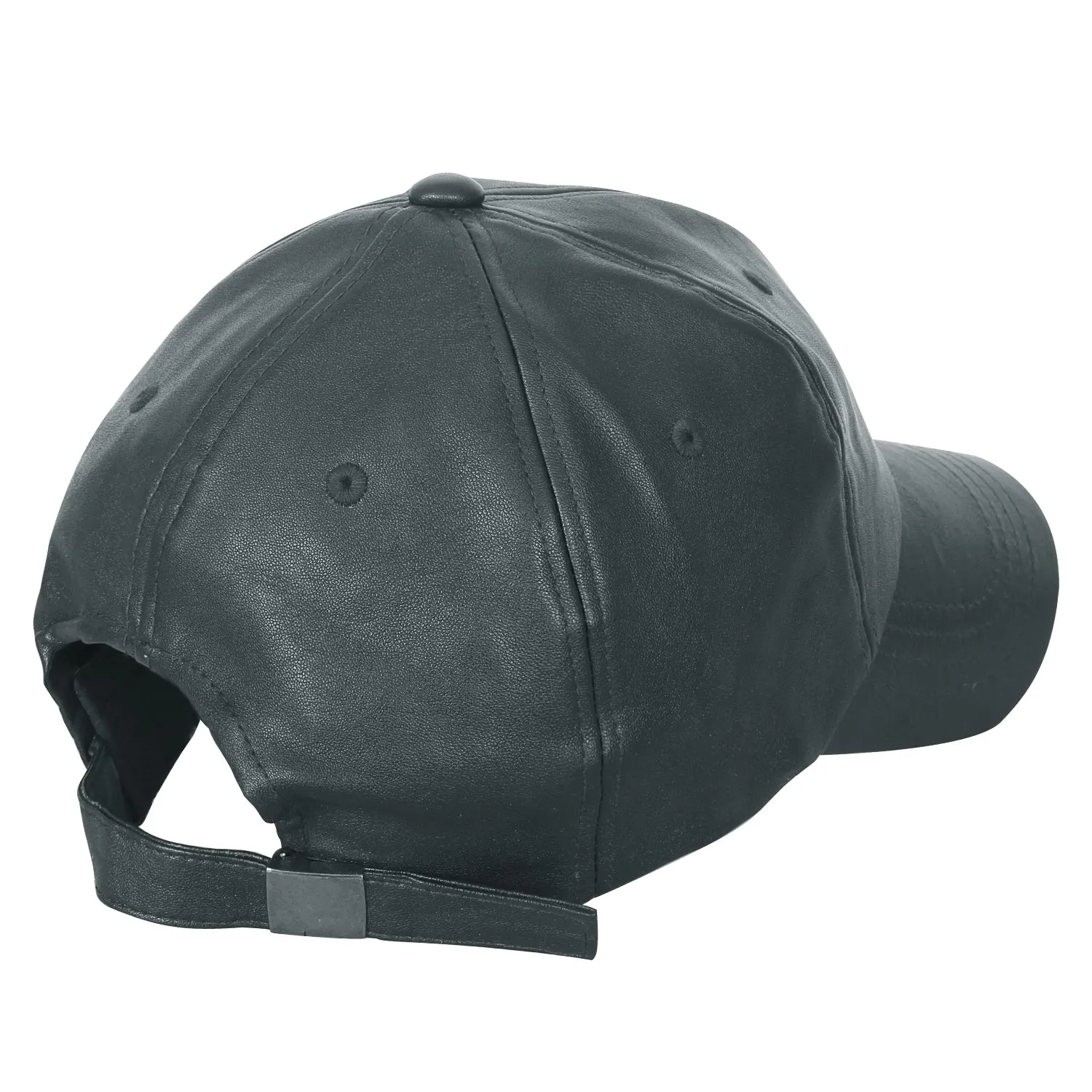 ililily Solid Color Faux Leather Baseball Cap Adjustable Casual Trucker Hat