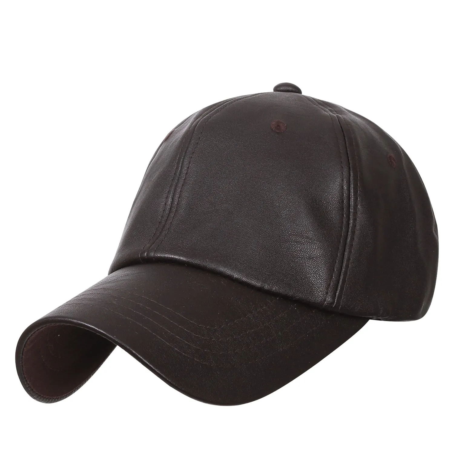 ililily Solid Color Faux Leather Baseball Cap Adjustable Casual Trucker Hat