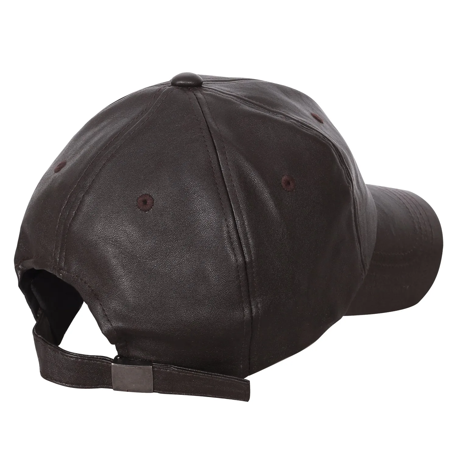 ililily Solid Color Faux Leather Baseball Cap Adjustable Casual Trucker Hat