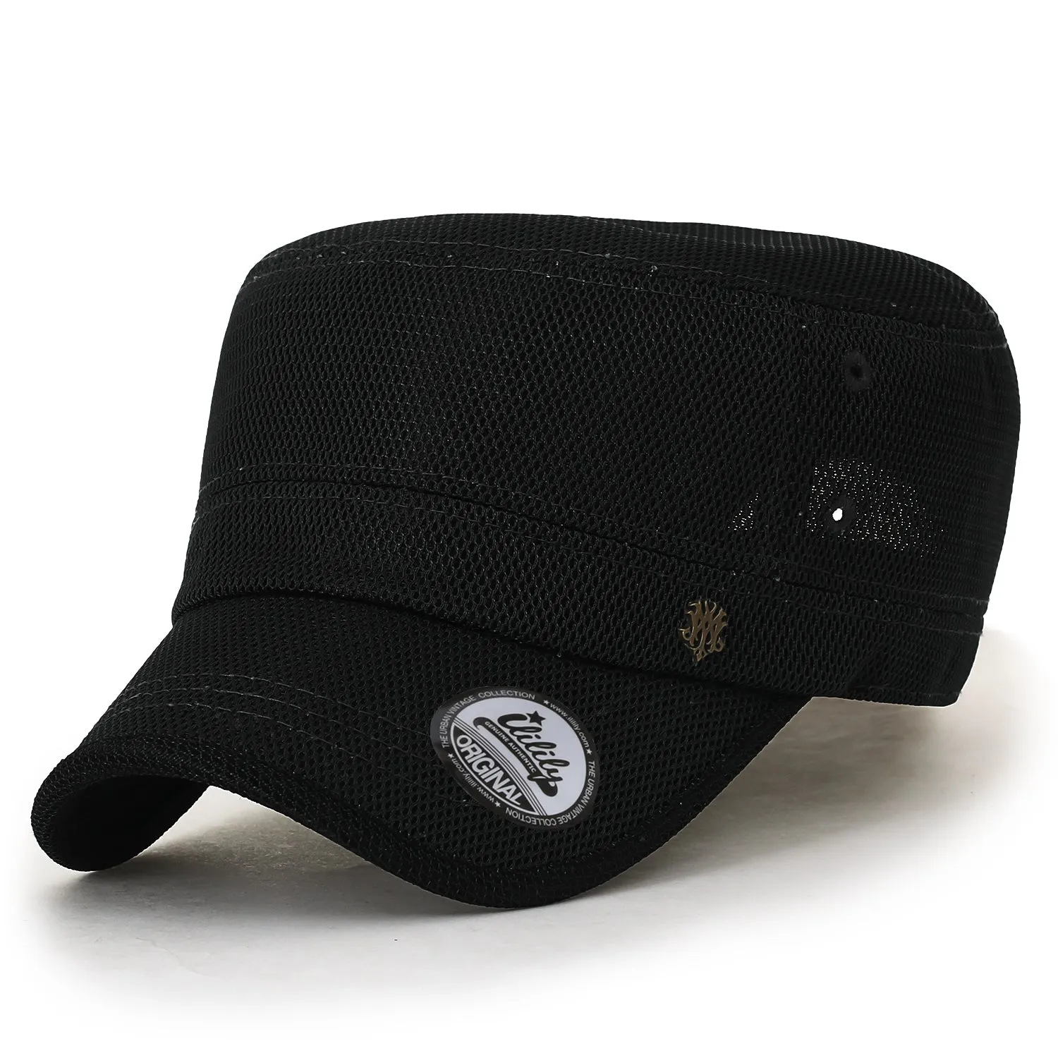 ililily Solid Color Mesh XL Military Army Hat Contrast Seam Cadet Cap