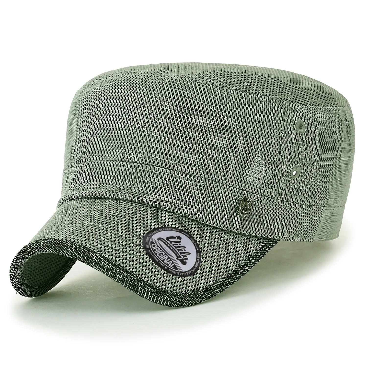 ililily Solid Color Mesh XL Military Army Hat Contrast Seam Cadet Cap