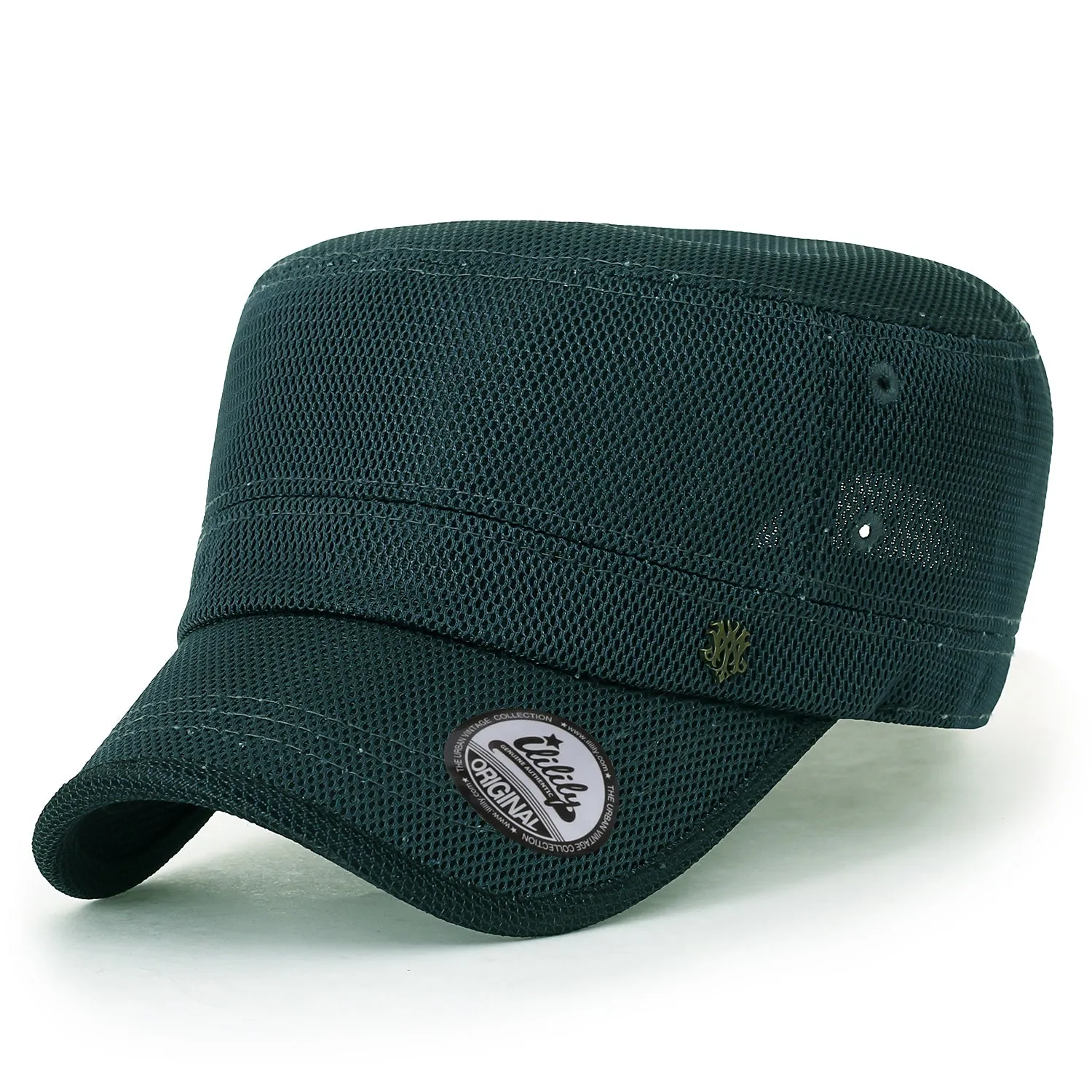 ililily Solid Color Mesh XL Military Army Hat Contrast Seam Cadet Cap