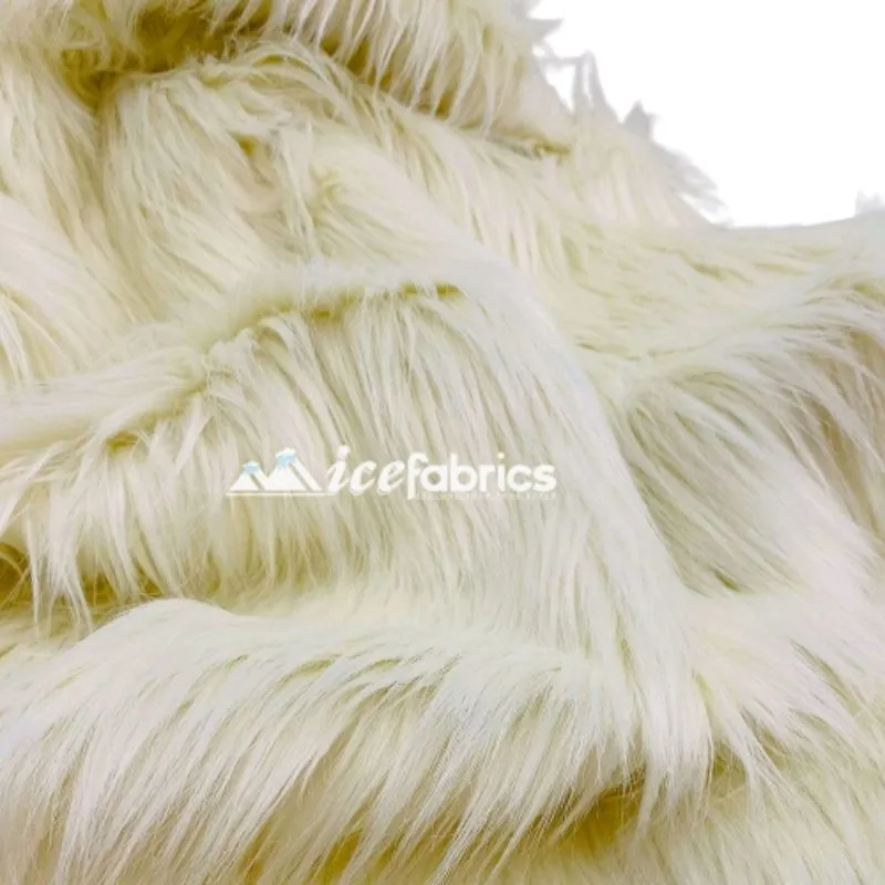 Ivory Shaggy Mohair Long Pile Faux Fur Fabric By The Yard