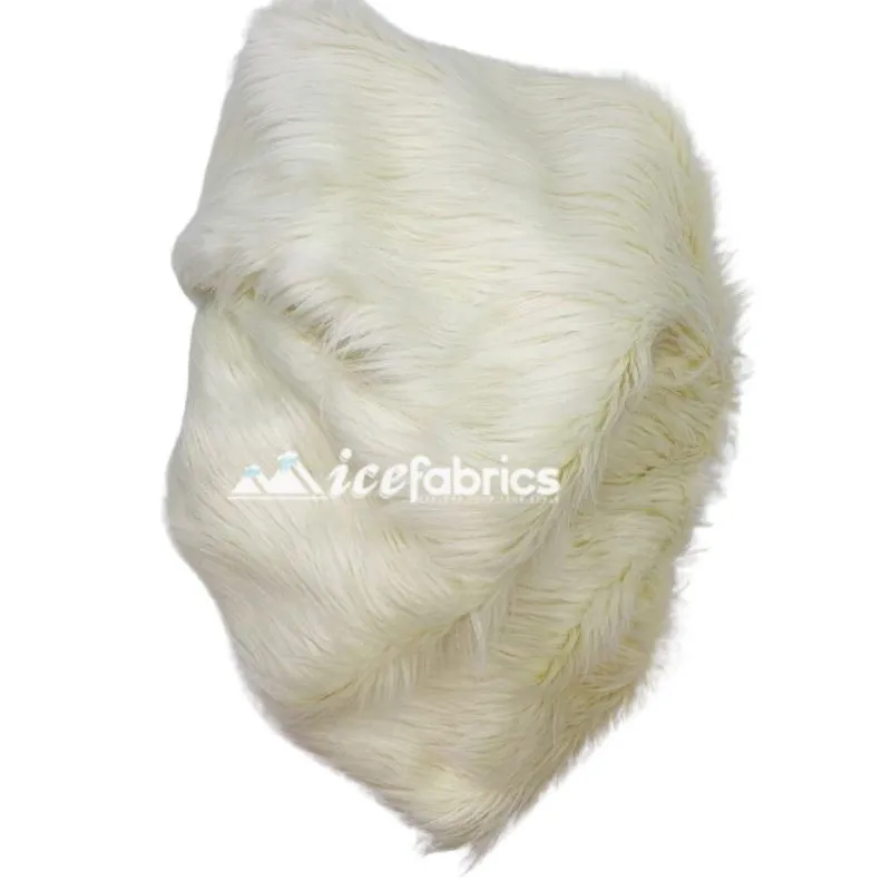 Ivory Shaggy Mohair Long Pile Faux Fur Fabric By The Yard