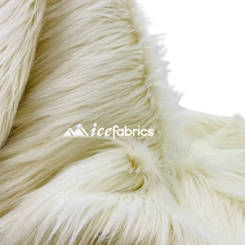 Ivory Shaggy Mohair Long Pile Faux Fur Fabric By The Yard