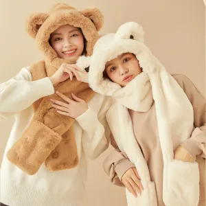 Japan Stock 3-in-1 Multi-Functional Cute Animal Hat with Scarf and Mitten Combo