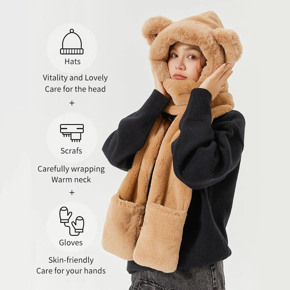 Japan Stock 3-in-1 Multi-Functional Cute Animal Hat with Scarf and Mitten Combo
