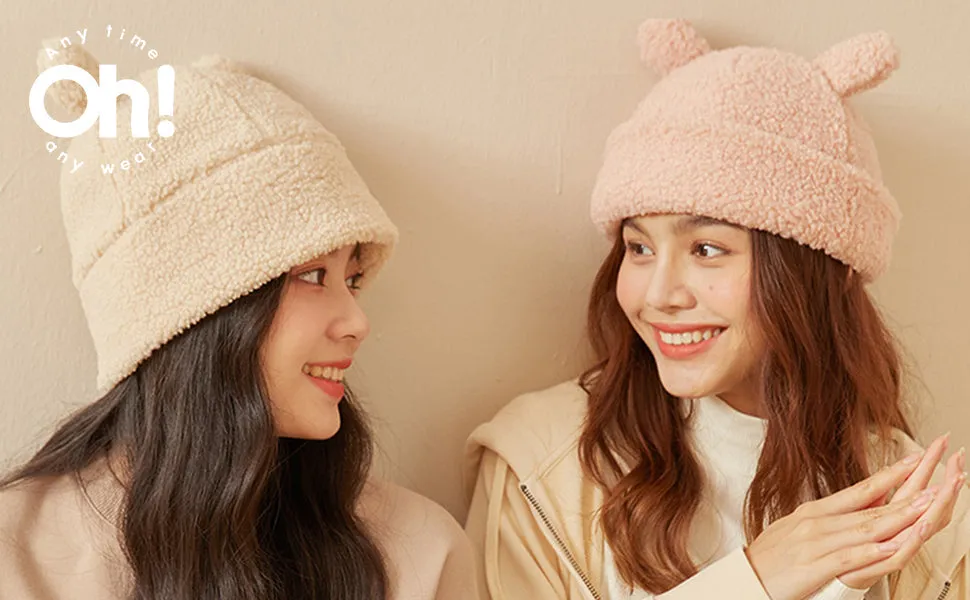 Japan Stock Cat Ear Warm Cuffed Beanie Hat for Women Teens Girls Skull Cap 