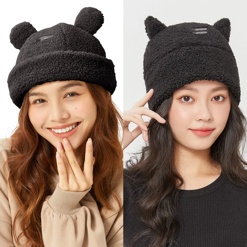 Japan Stock Cat Ear Warm Cuffed Beanie Hat for Women Teens Girls Skull Cap 