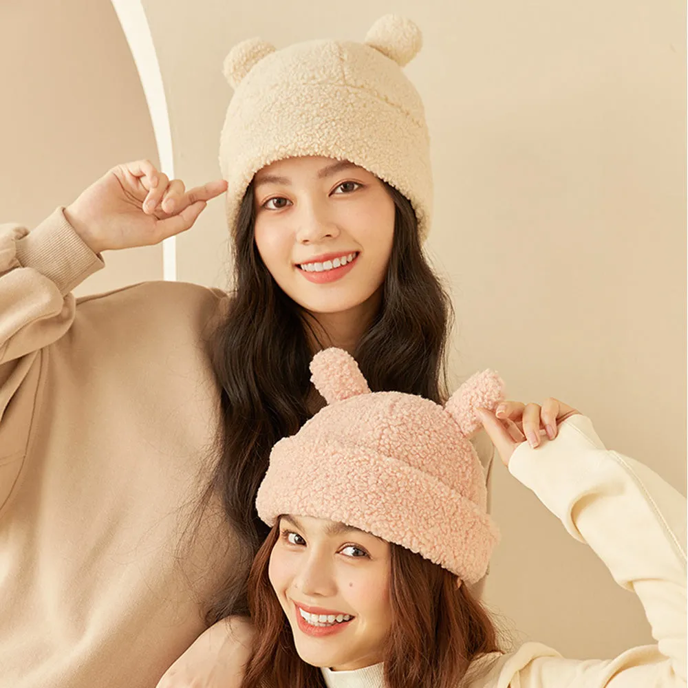 Japan Stock Cat Ear Warm Cuffed Beanie Hat for Women Teens Girls Skull Cap 