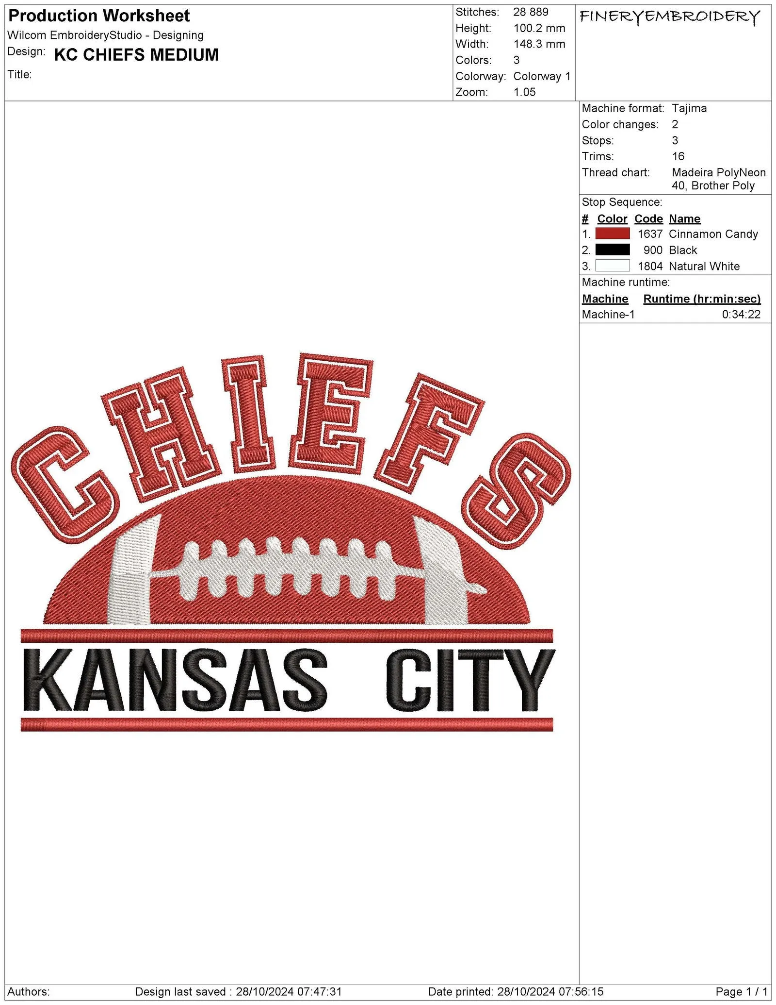 Kansas City Chiefs Football Embroidery Design – Perfect for Game Day Gear