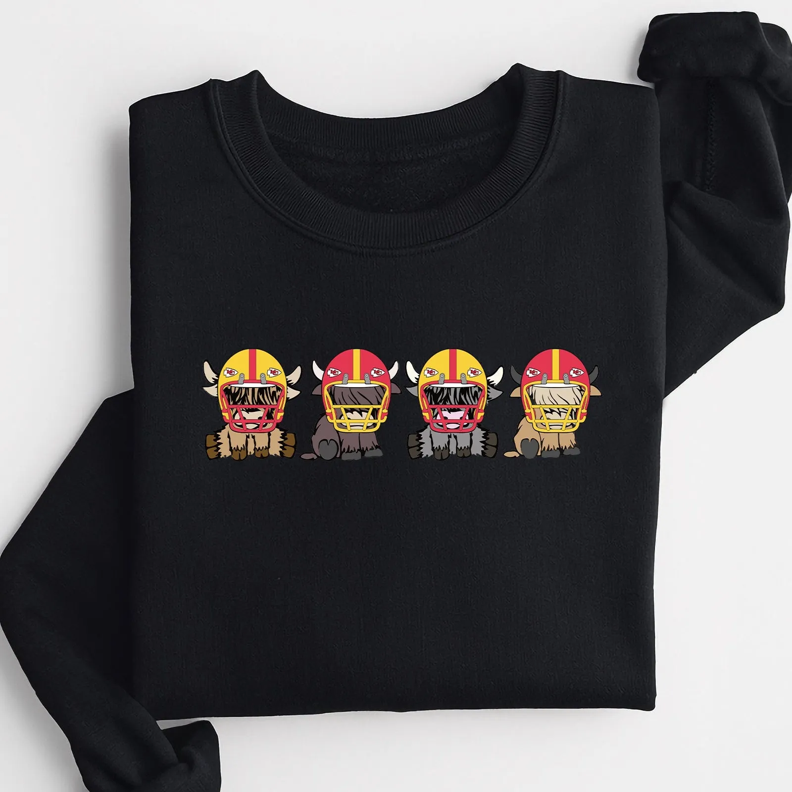 Kansas City Chiefs Highland Cow Football Team Football Lovers Gift Unisex Crewneck Hoodie Sweatshirt