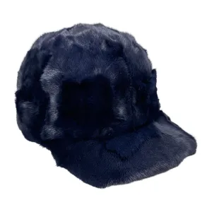 Kashani Navy Blue Diamond Cut Mink Baseball Hat