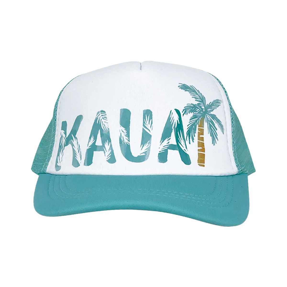 Kauai with Palm tree Typography Kieki Trucker Hat