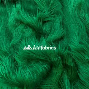 Kelly Green Shaggy Mohair Long Pile Faux Fur Fabric By The Yard