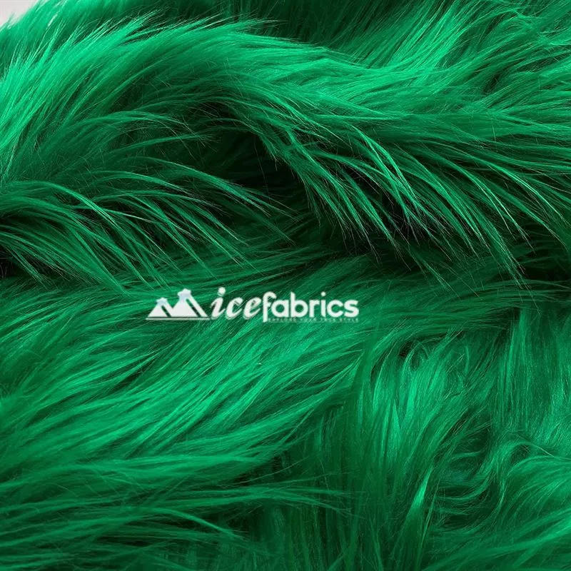 Kelly Green Shaggy Mohair Long Pile Faux Fur Fabric By The Yard