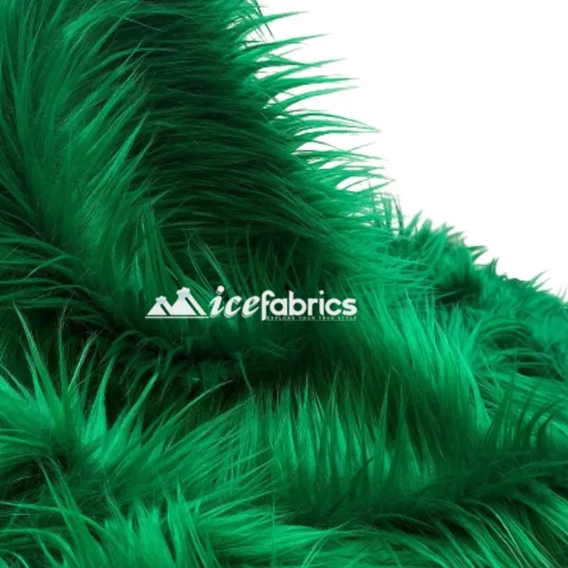 Kelly Green Shaggy Mohair Long Pile Faux Fur Fabric By The Yard