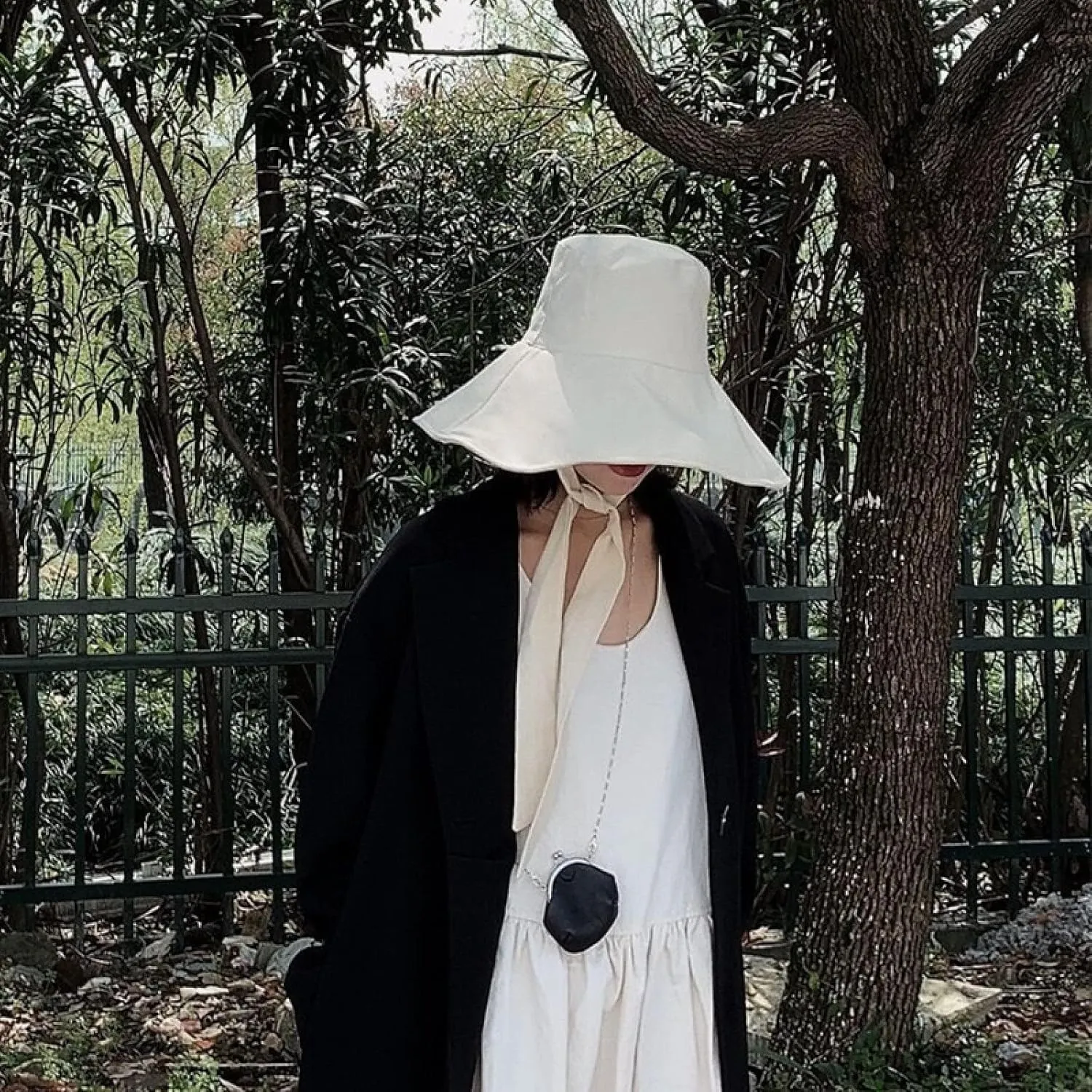 KIAZHAO Bucket Hat Summer Autumn Large Brim Fisherman Hat Women Cotton Linen Round Dome Bandage Bow Big Foldable Sun Hats F