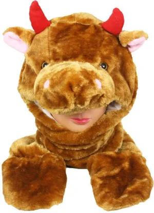 kid's brown cow animal winter hat with mittens Case of 12
