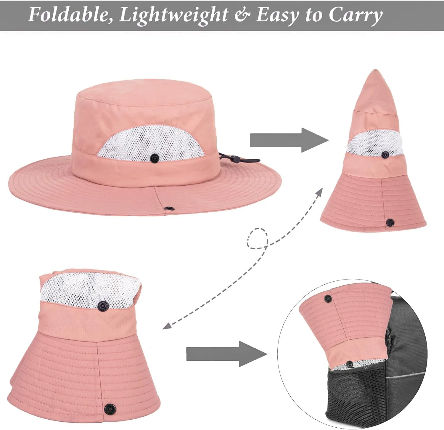 Kids Sun Hat for Girl with UV-Protection Beach Bucket - Wide Brim Safari Boonie Cap for Summer Outdoor(5-9Years)