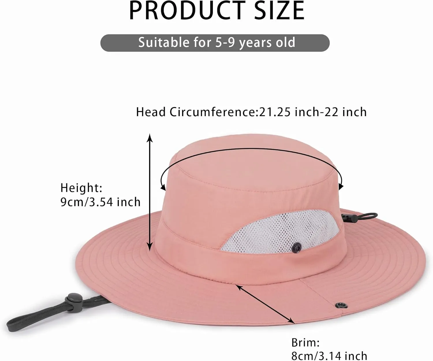 Kids Sun Hat for Girl with UV-Protection Beach Bucket - Wide Brim Safari Boonie Cap for Summer Outdoor(5-9Years)