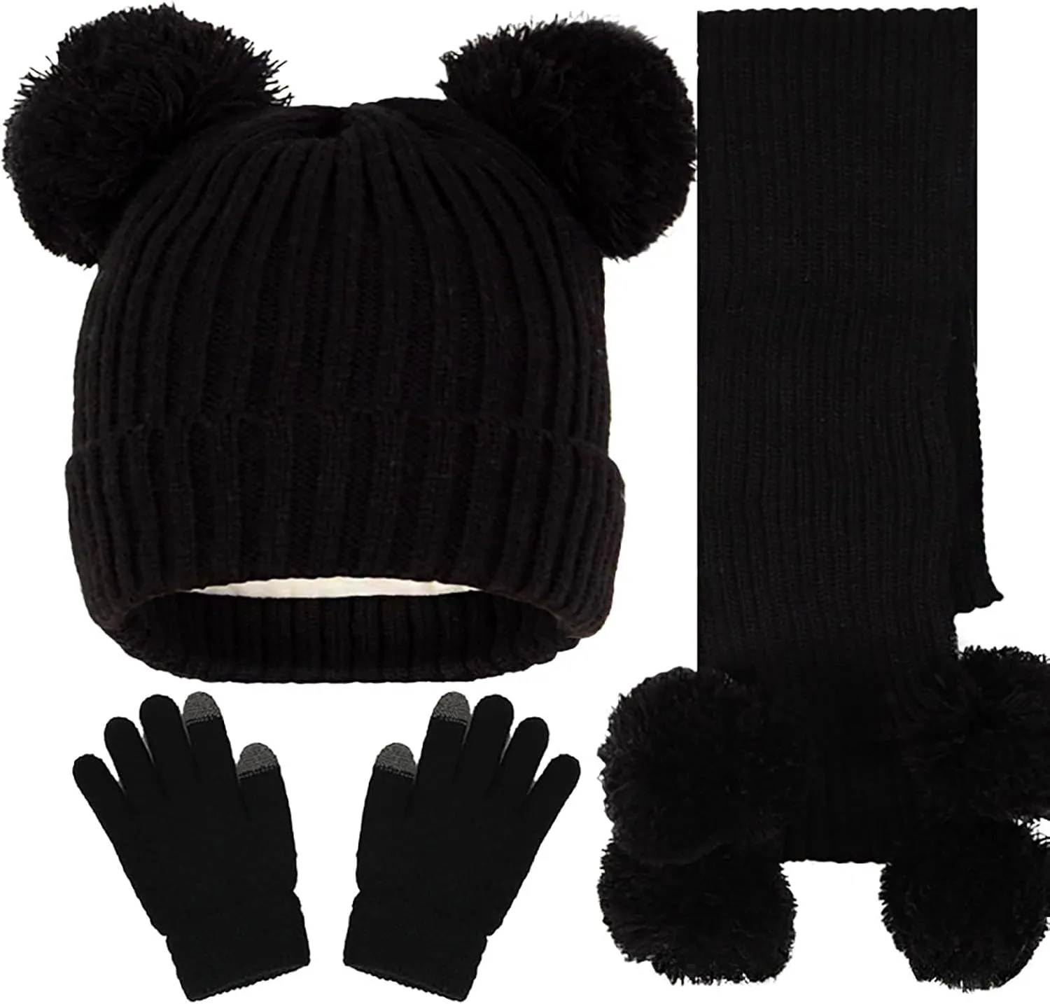 Kids Toddler Winter Beanie Hats Gloves Long Scarf Leopard Print Warm Knit Set Pompom Beanie Neck Warmer Mittens Gifts