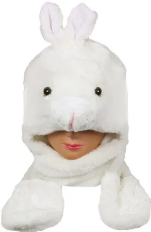 kids' white bunny animal hat with mittens Case of 12