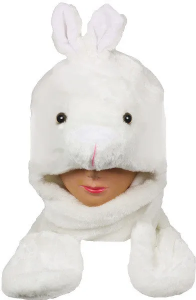 kids' white bunny animal hat with mittens Case of 12