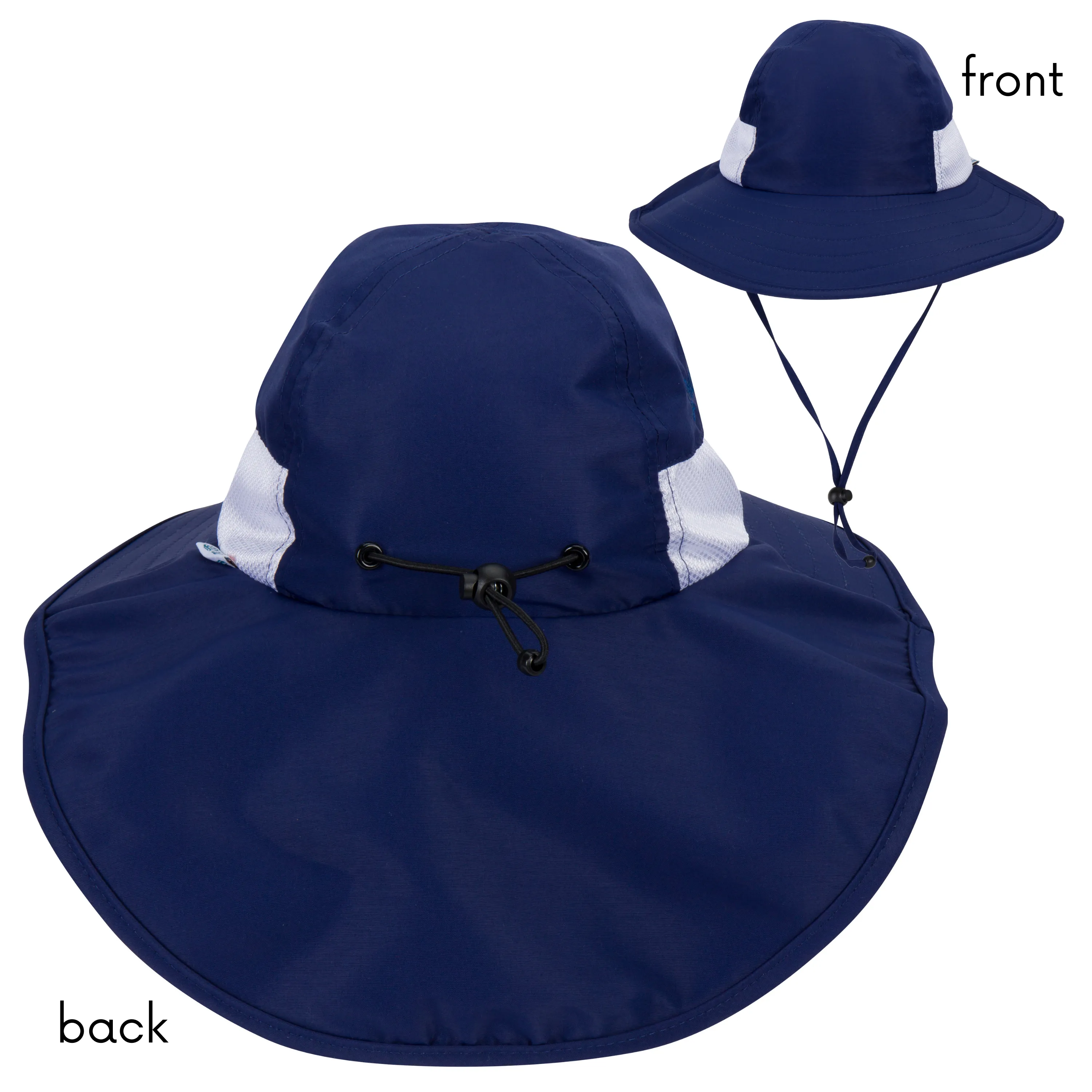 Kids Wide Brim   Flap Neck Sun Protective Adventure Hat - Navy