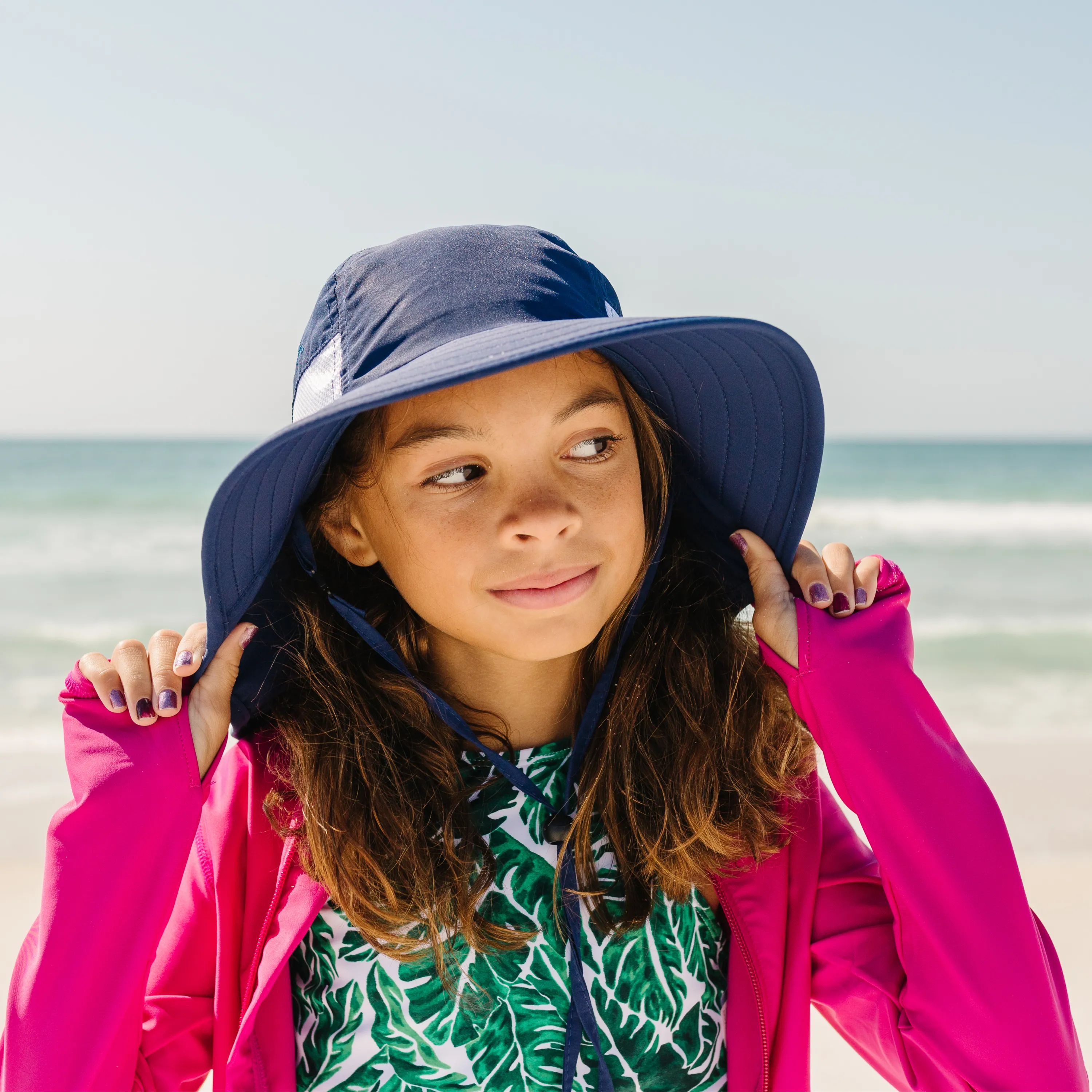 Kids Wide Brim   Flap Neck Sun Protective Adventure Hat - Navy