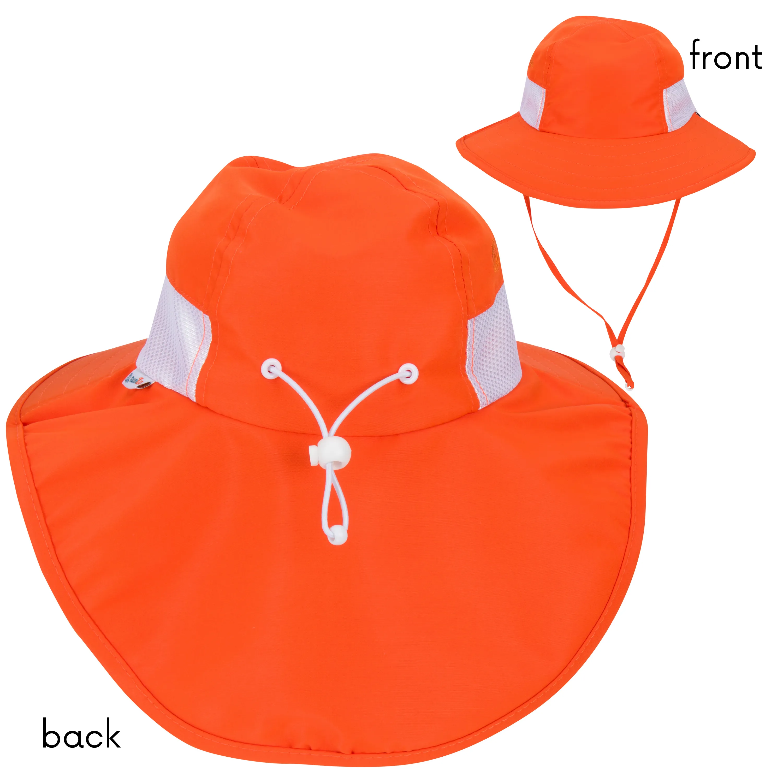 Kids Wide Brim   Flap Neck Sun Protective Adventure Hat - Orange